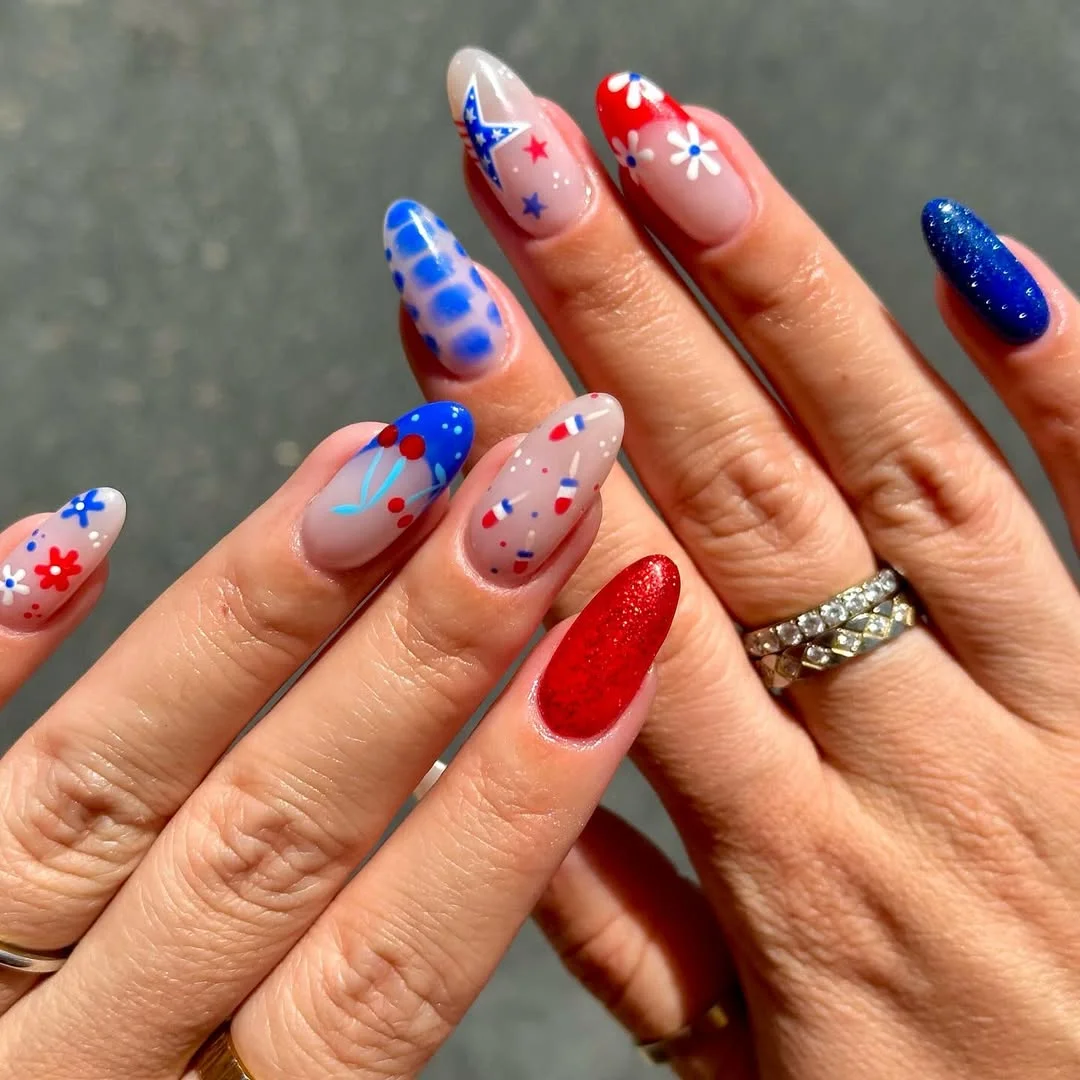 23 4th of july nails 2026 Cherry Picnic Nails With Soft Cottagecore Americana Details