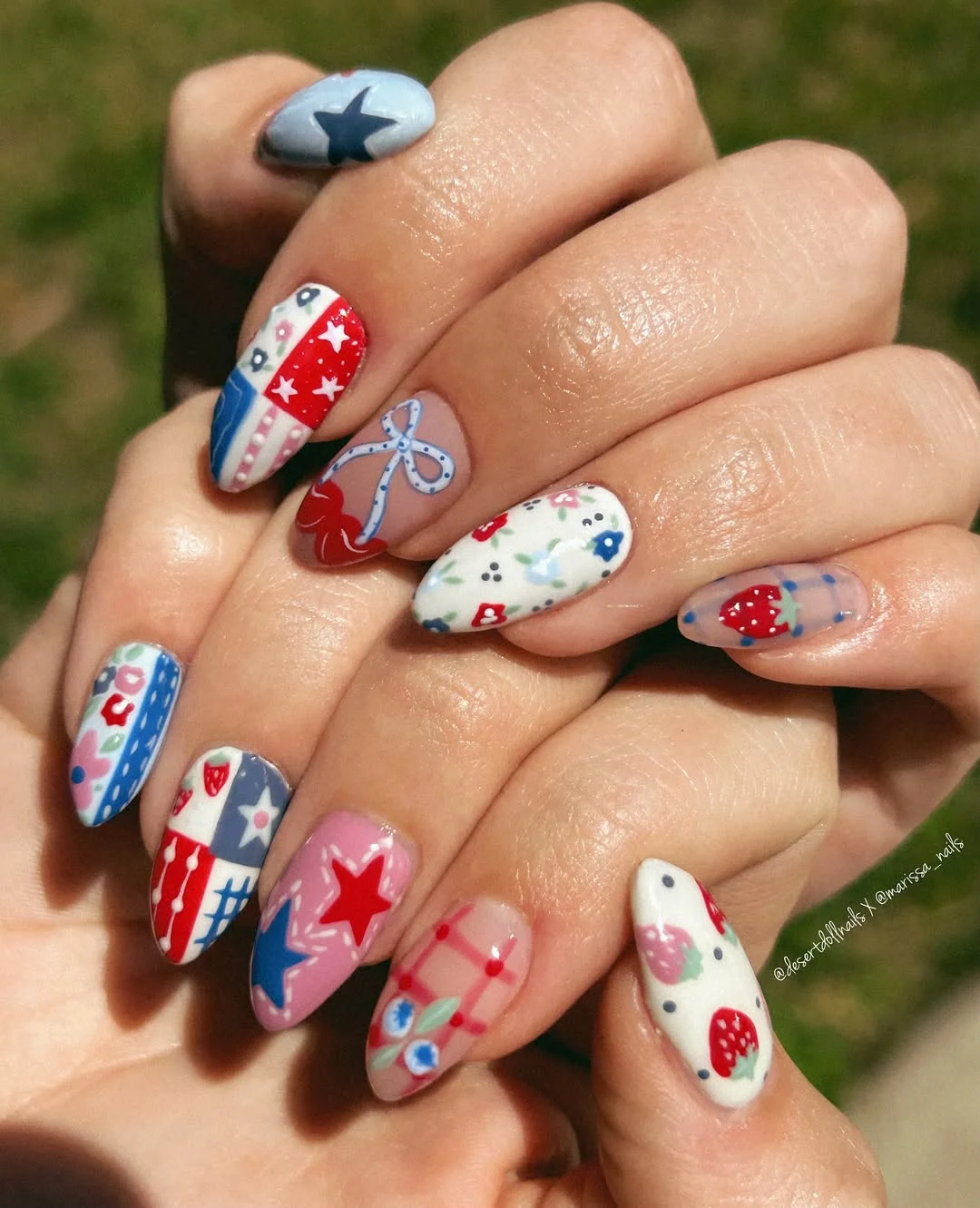 23 4th of july nails 2026 Patchwork Americana Nails With Cottagecore Summer Charm