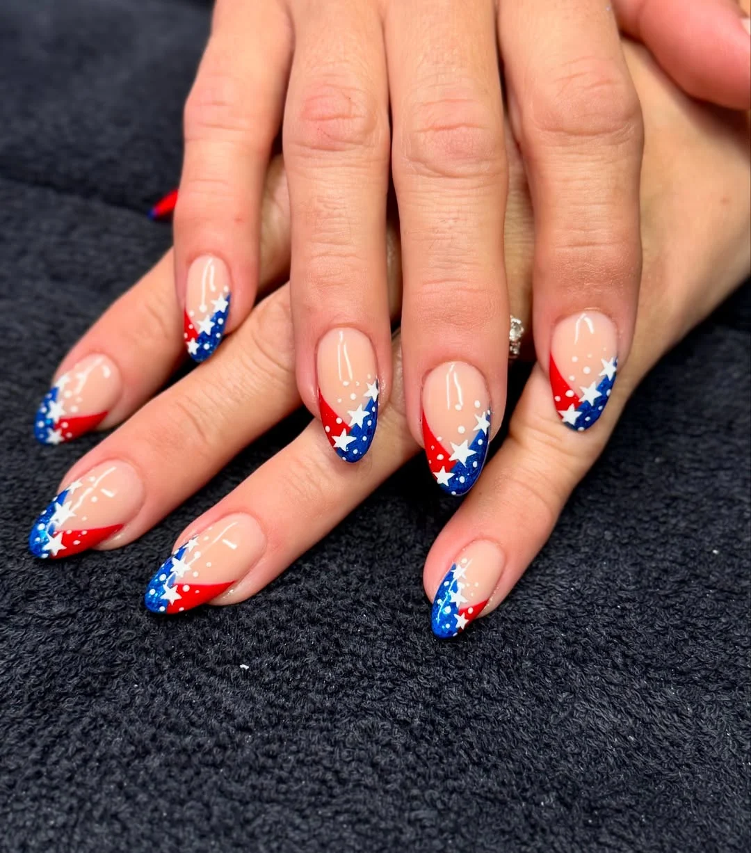 23 4th of july nails 2026 Star Spangled French Tip Nails With A Soft Nude Base