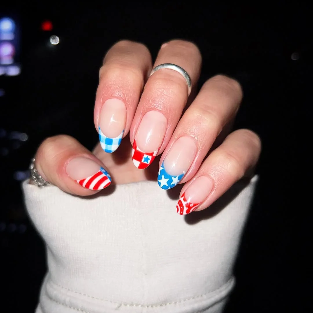 23 4th of july nails 2026 Minimalist Americana French Tips With Playful Patterns