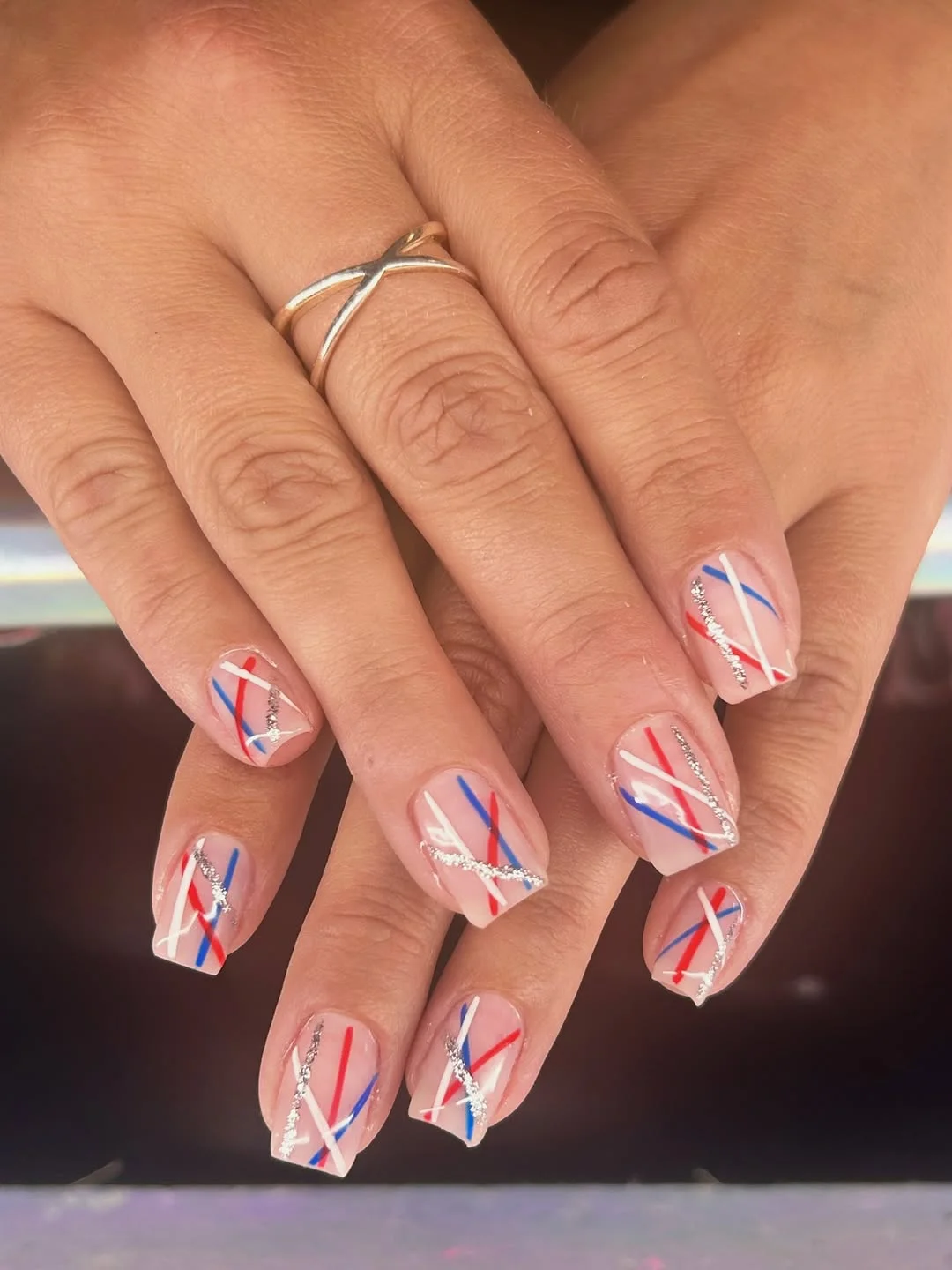 23 4th of july nails 2026 Minimalist Ribbon Line Nails For A Clean Patriotic Look