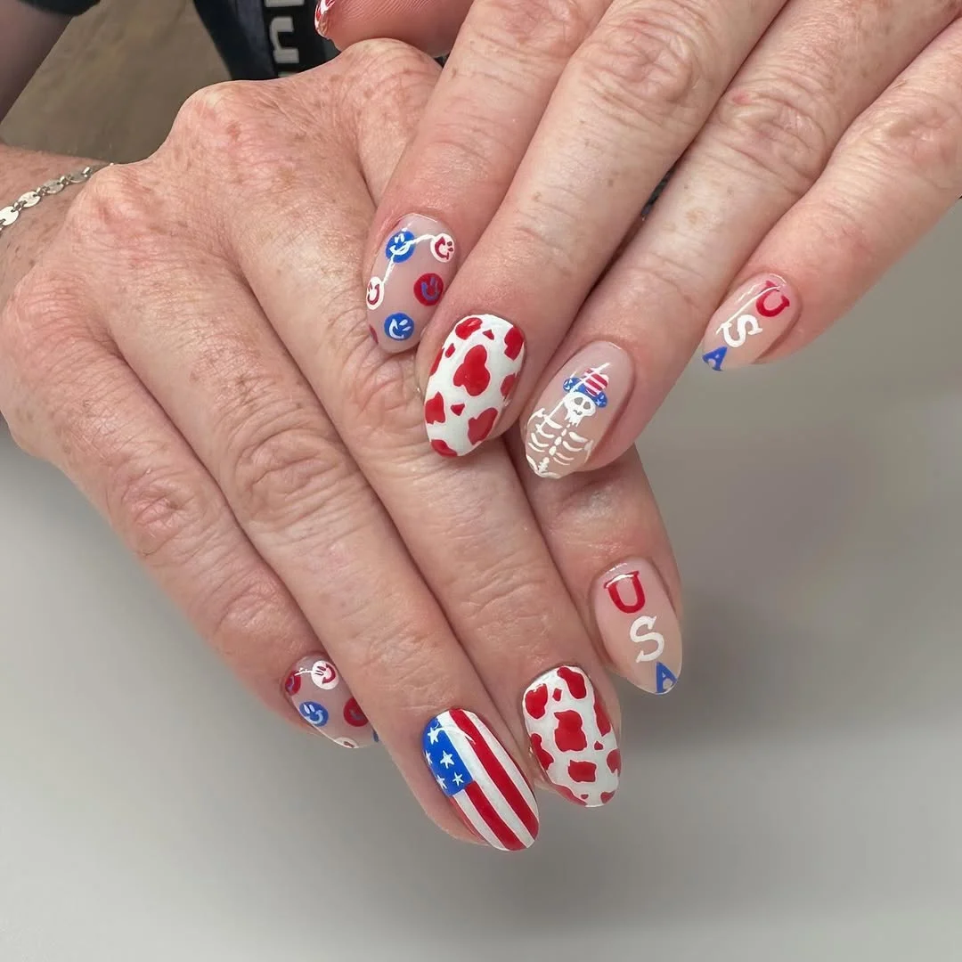 23 4th of july nails 2026 Playful Americana Cow Print And Rodeo Nails