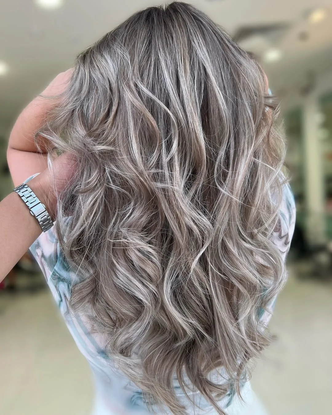 cool summer ash blonde hair color 2026 Silver Beige Balayage With Luminous Waves