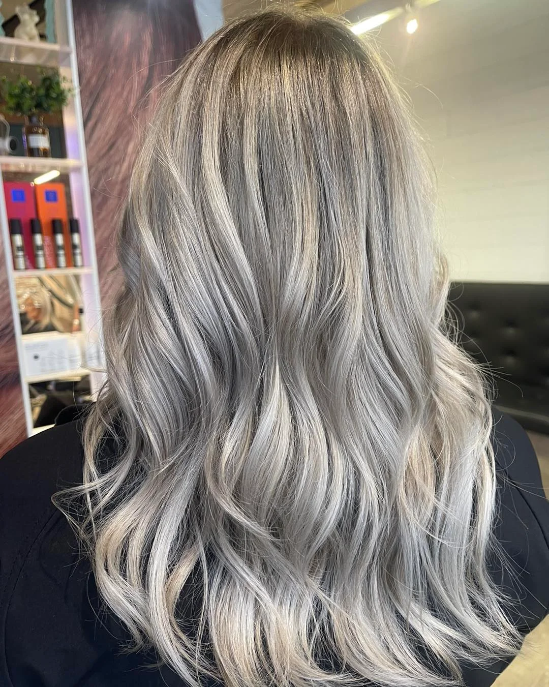 cool summer ash blonde hair color 2026 Bright Ash Blonde Ribbons With Cool Shadow Root
