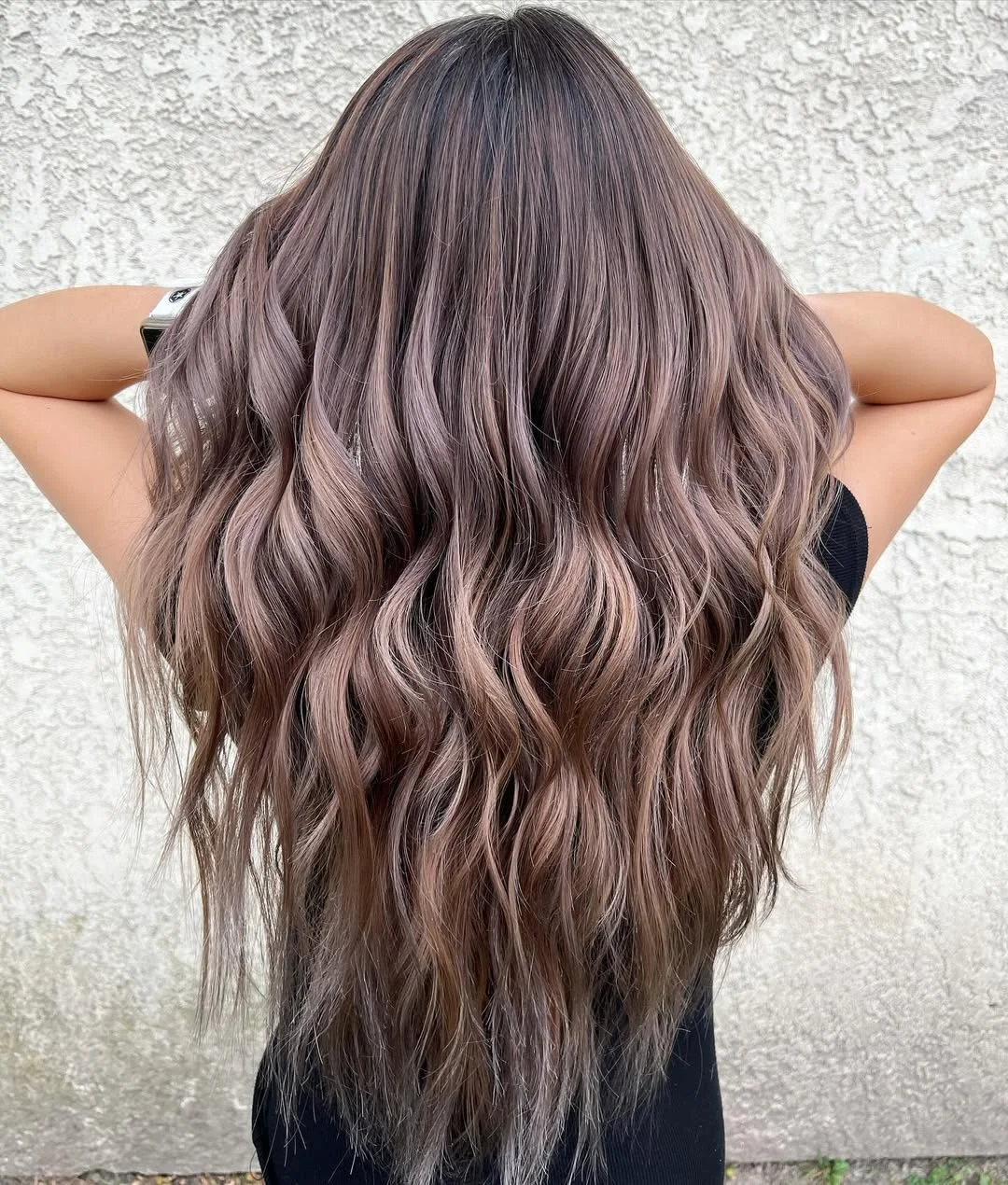 19 cool-toned summer mushroom brown hair color 2026 Long Smokey Mushroom Balayage With Taupe Movement