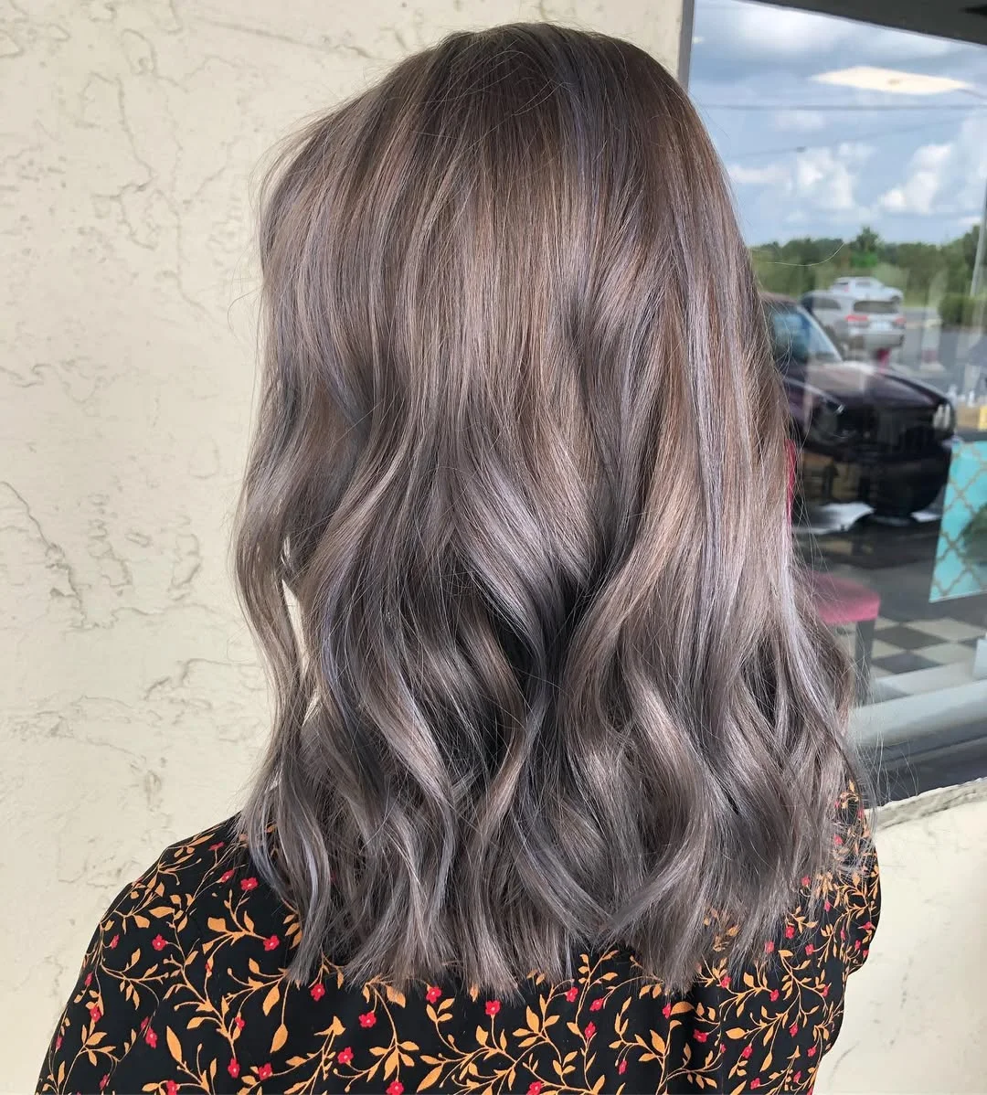 19 cool-toned summer mushroom brown hair color 2026 Cool Lavender Mushroom Brown With Smoky Grey Finish