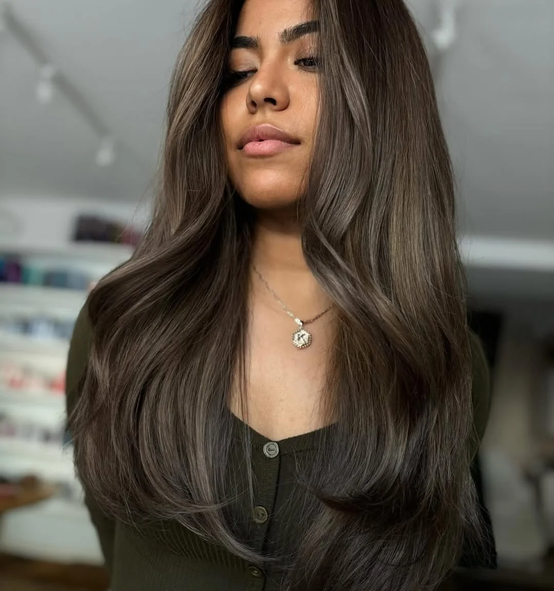 19 cool-toned summer mushroom brown hair color 2026 Deep Espresso Mushroom Brown With Soft Ash Highlights