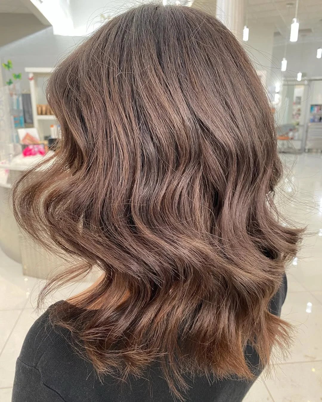 19 cool-toned summer mushroom brown hair color 2026 Muted Mushroom Cocoa Waves With Soft Neutral Shine