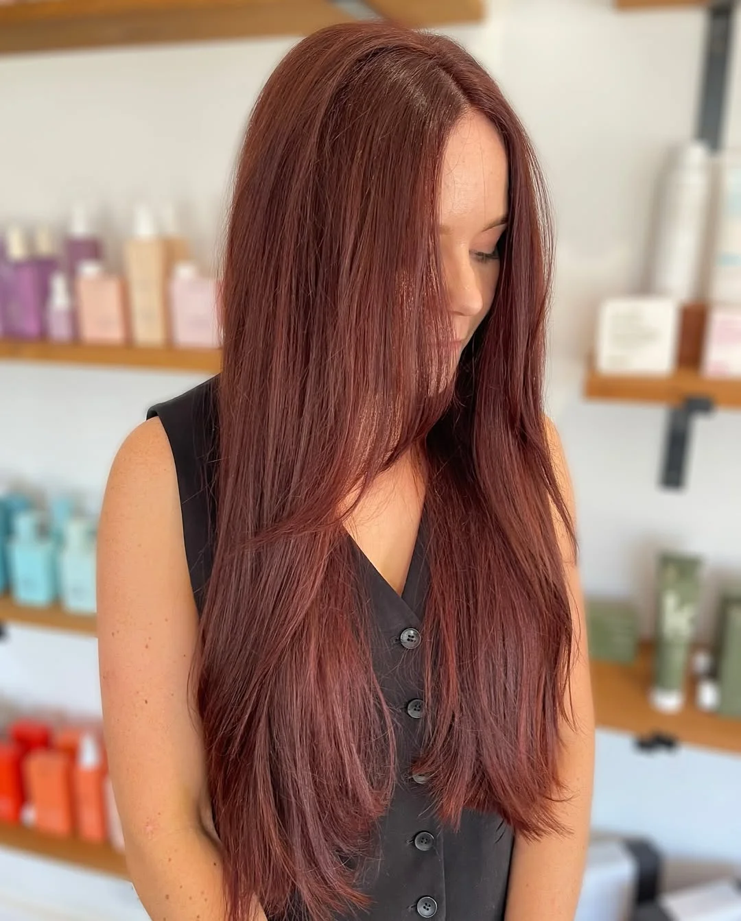 deep summer auburn hair color 2026 Dark Cherry Auburn With Sleek Violet Undertones