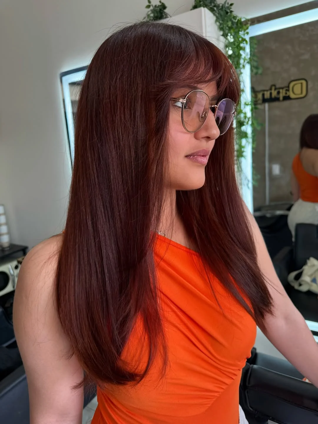 deep summer auburn hair color 2026 Velvet Cherry Auburn With Soft Fringe Layers