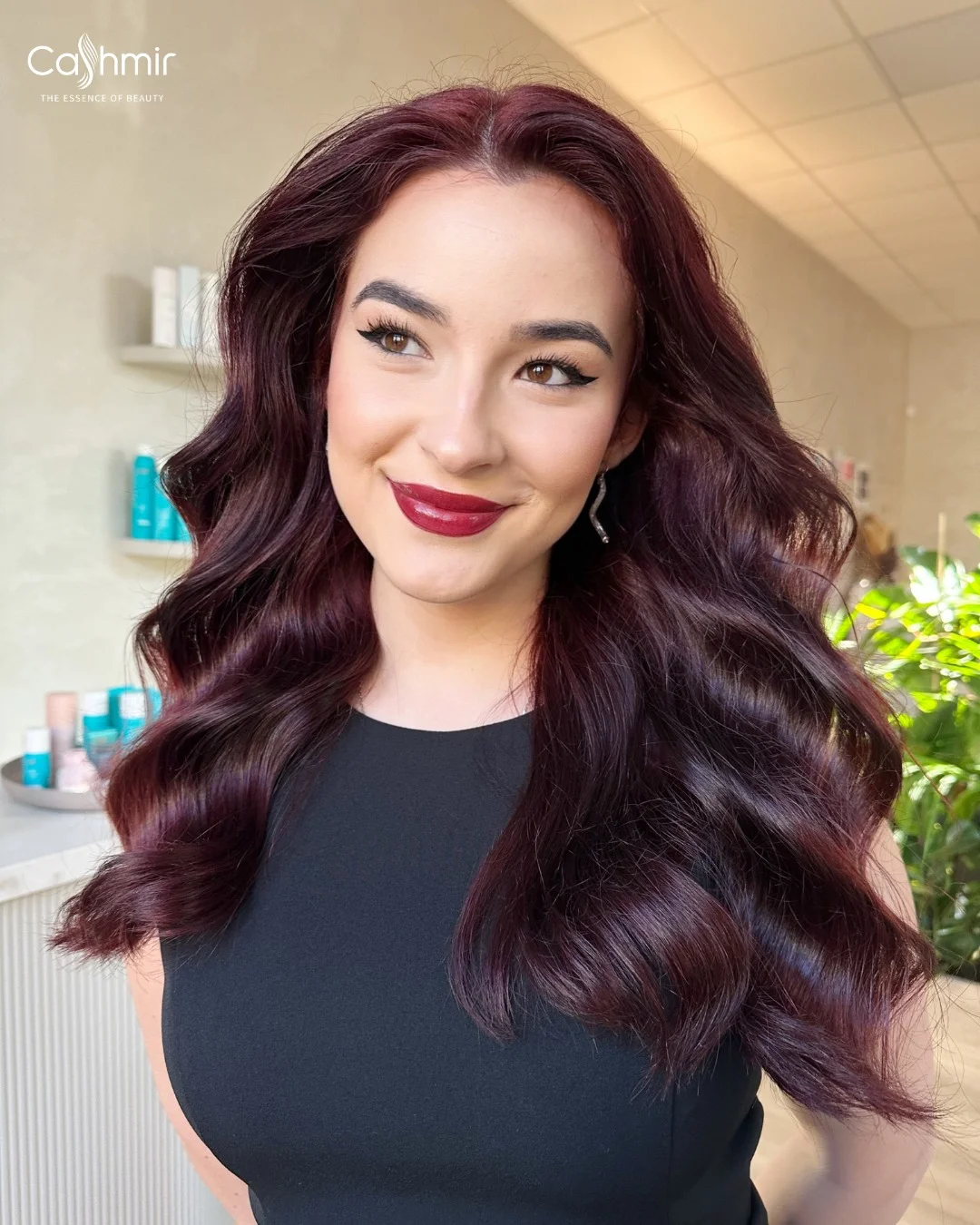deep summer velvet burgundy hair color 2026 Velvet Merlot Waves With a Soft Wine Glow