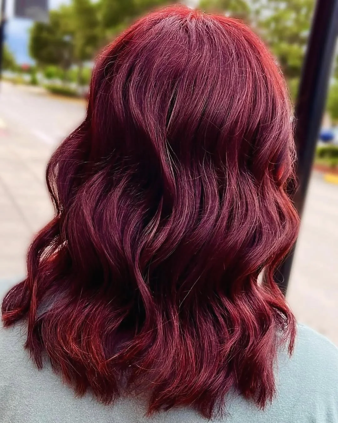 deep summer velvet burgundy hair color 2026 Soft Sangria Velvet Waves With Romantic Summer Shine