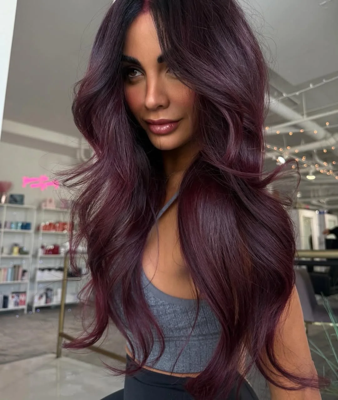 deep summer velvet burgundy hair color 2026 Velvet Mulberry Layers With Airy Volume