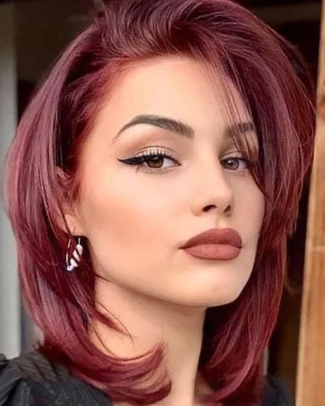 deep summer velvet burgundy hair color 2026 Short Velvet Burgundy Layers With Parisian Edge
