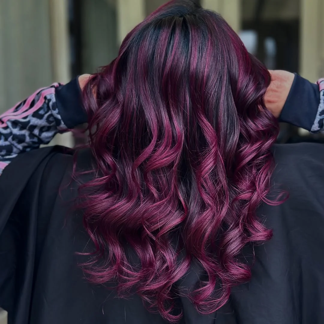 deep summer velvet burgundy hair color 2026 Velvet Blackberry Curls With Electric Wine Dimension