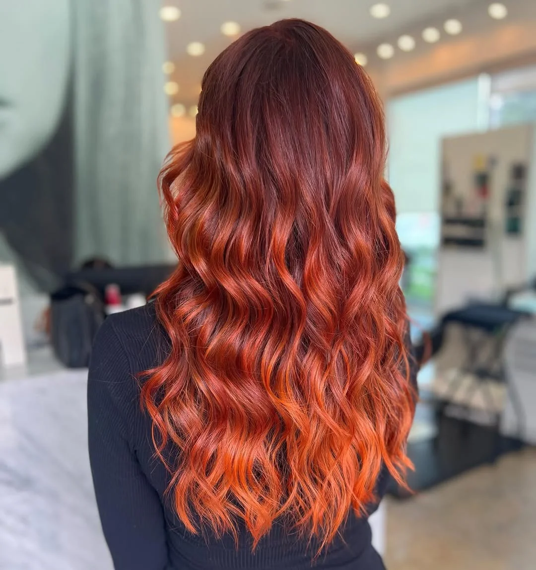 22 fiery summer copper balayage hair ideas 2026 Velvet Copper Melt With Cinnamon Ribbon Waves