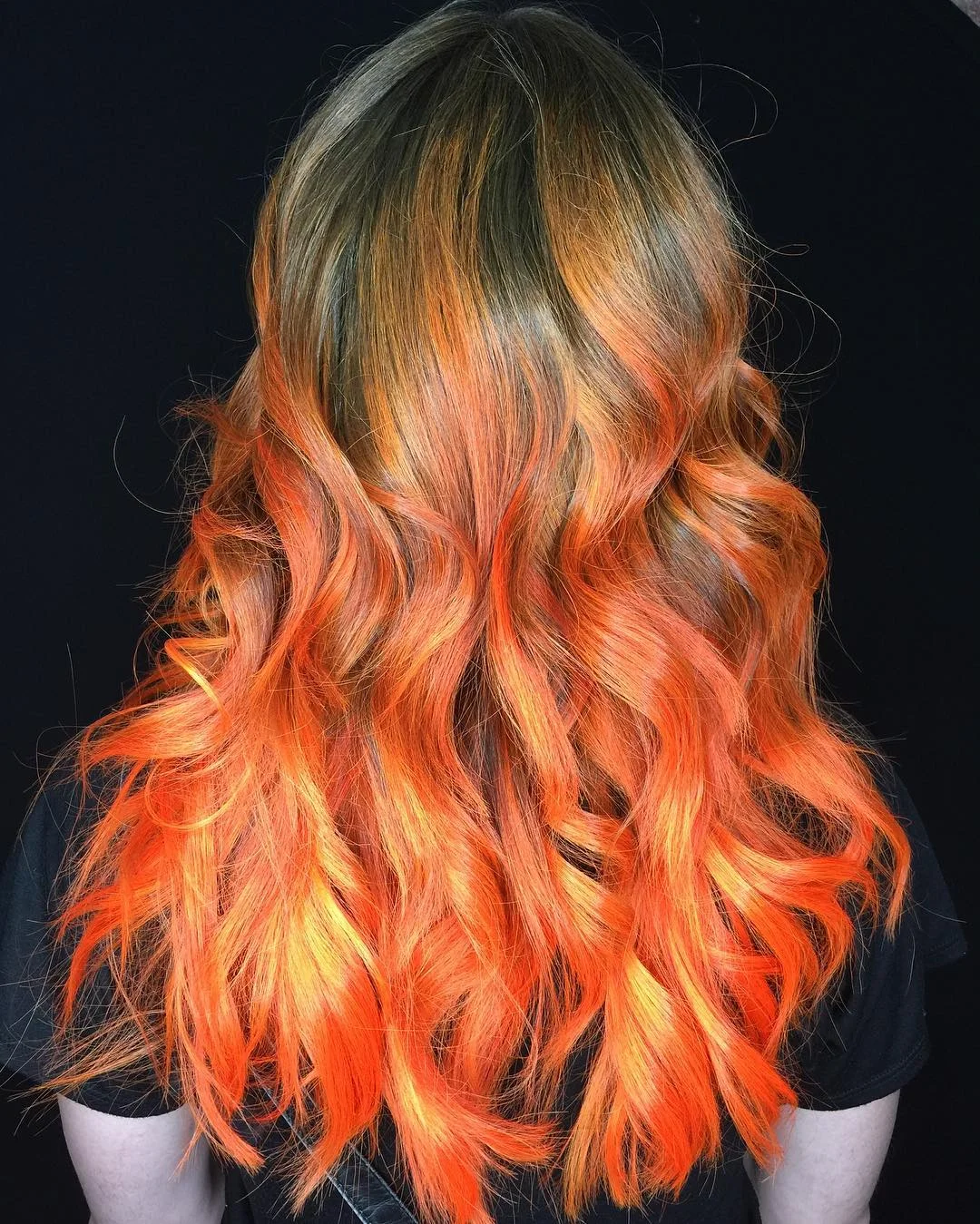 22 fiery summer copper balayage hair ideas 2026 Smoky Brunette Copper Blend With Golden Flame Ends