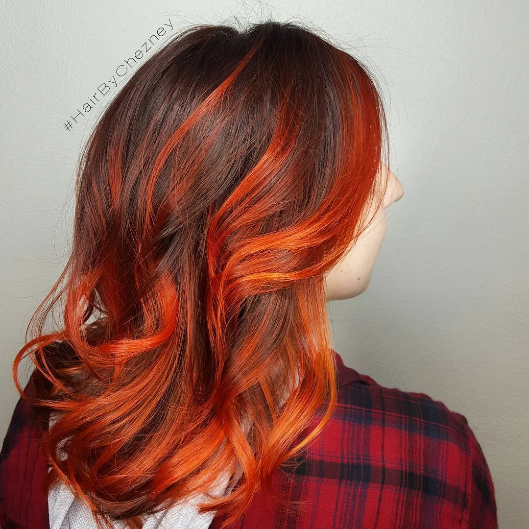 22 fiery summer copper balayage hair ideas 2026 Burnt Copper Ribbon Balayage With Espresso Dimension