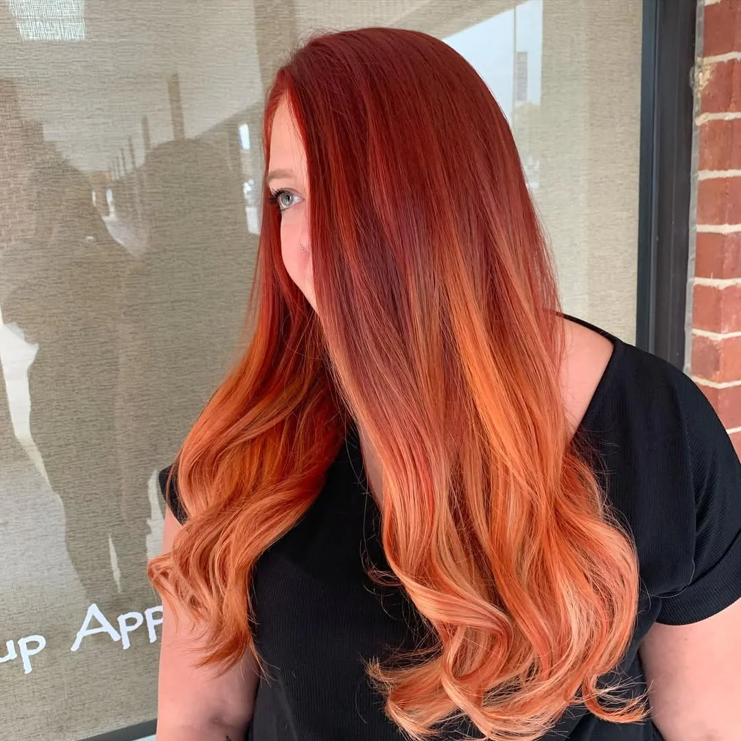 22 fiery summer copper balayage hair ideas 2026 Soft Peach Copper Balayage With Glossy Apricot Ends