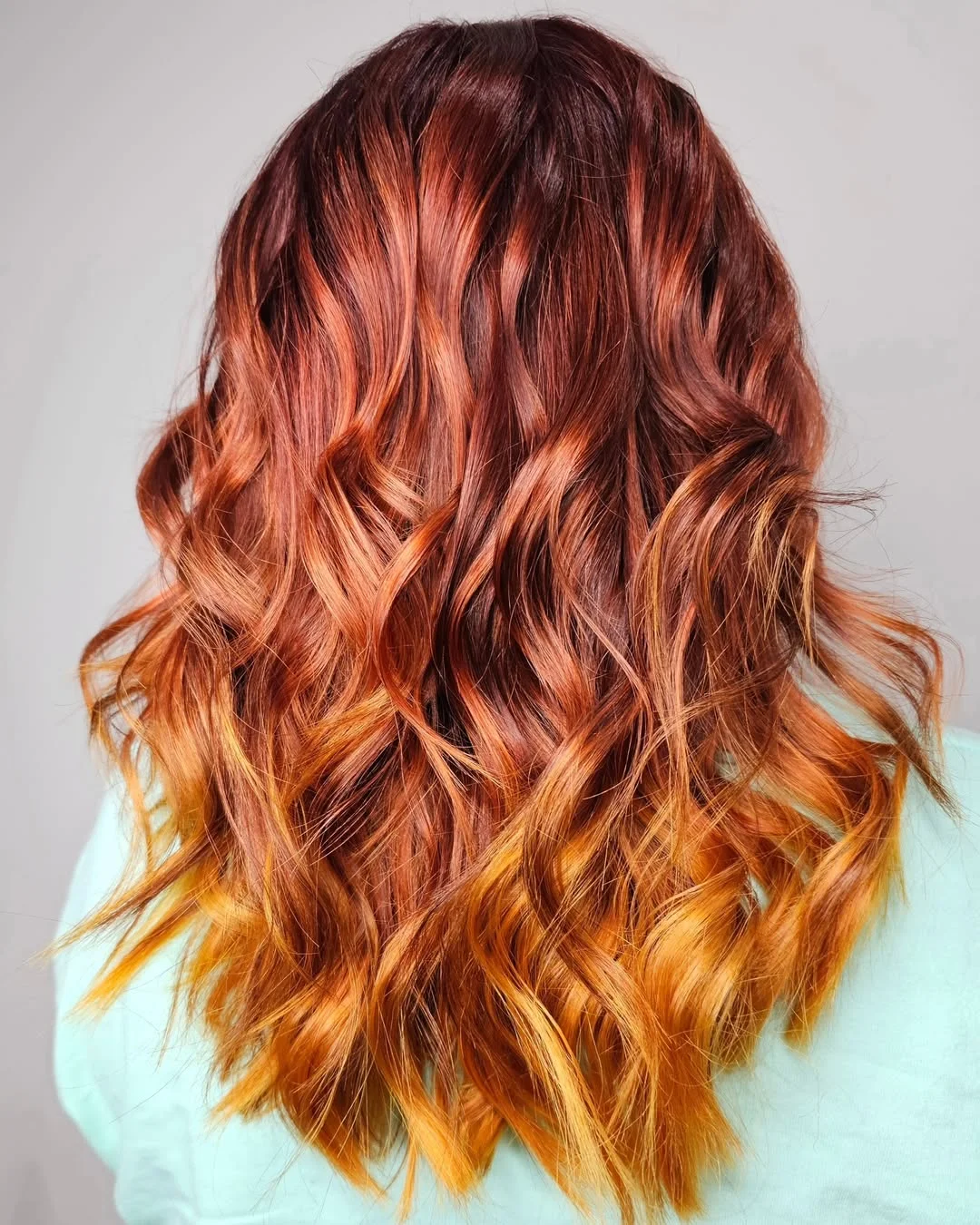 22 fiery summer copper balayage hair ideas 2026 Chocolate Copper Melt With Golden Ribbon Ends