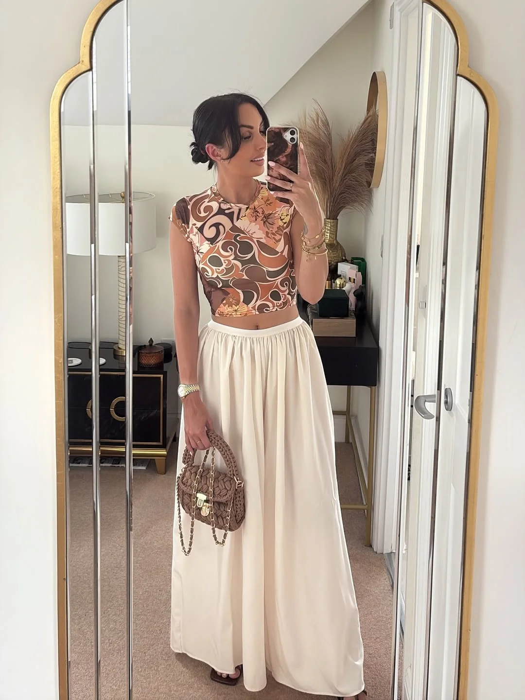 24 June Outfits Ideas for women 2026 Flowy Cream Skirts And Printed Tops That Feel Like A European Vacation