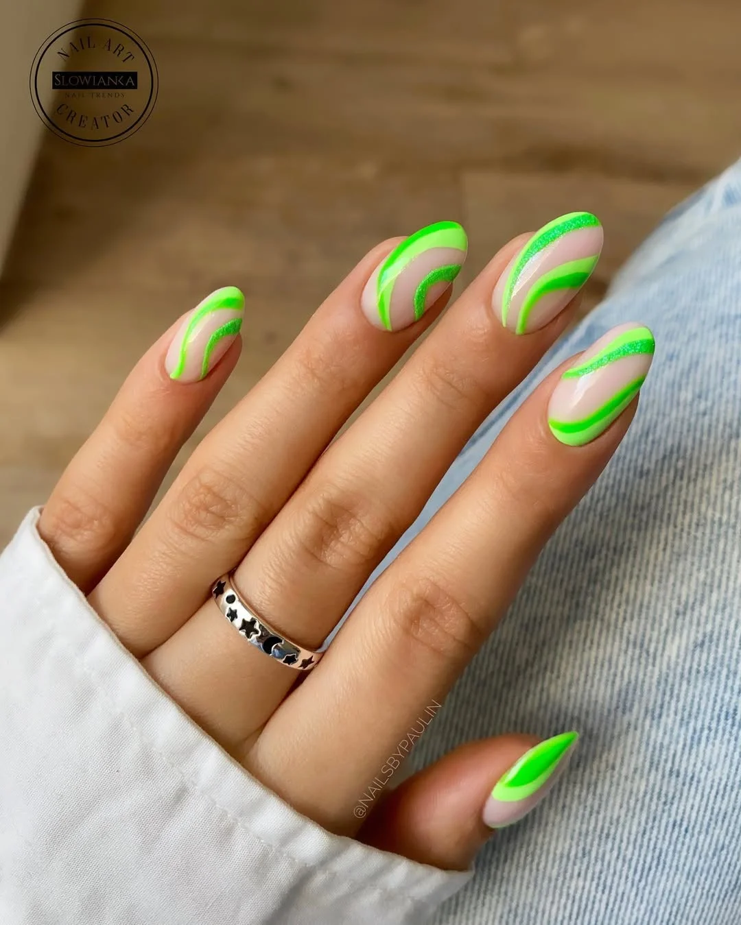 25 light summer nails 2026 Electric Lime Swirl Nails for Bold Summer Minimalists