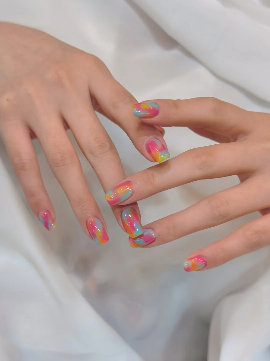 25 light summer nails 2026 Rainbow Watercolor Nails That Feel Like Summer Candy
