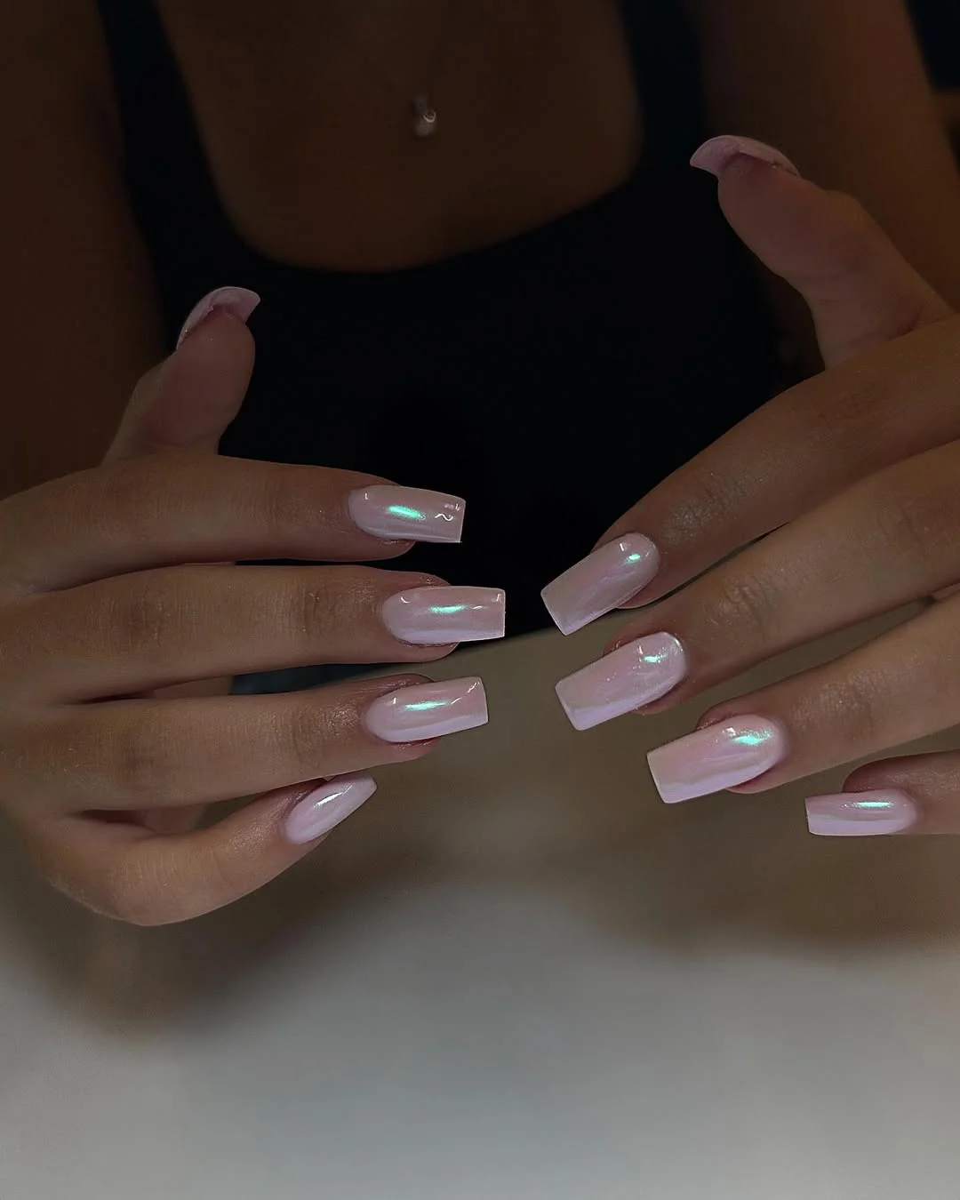 25 light summer nails 2026 Glazed Baby Pink Square Nails for Late Night Summer Glow