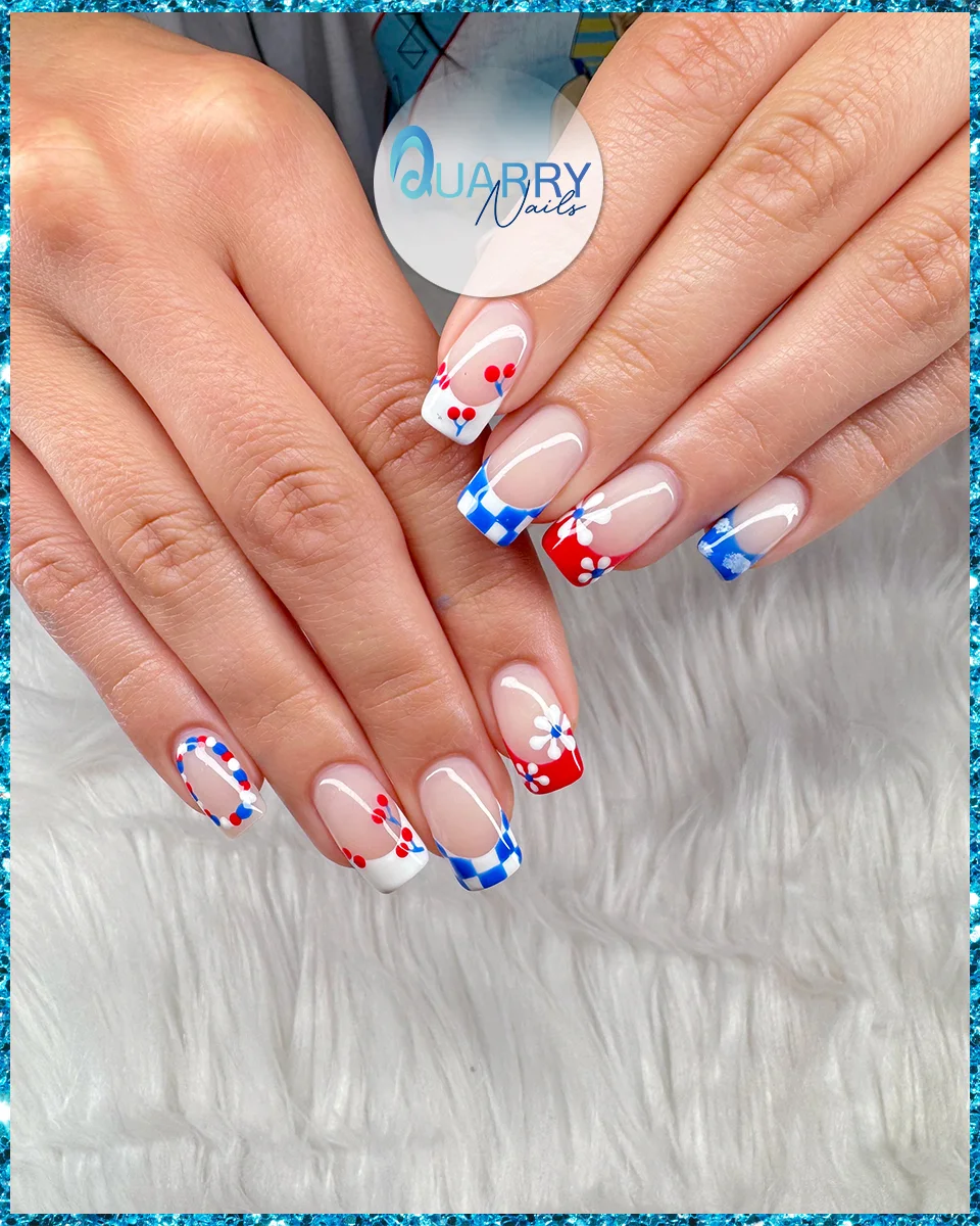 patriotic nails 2026 Retro Cherry French Tips With Americana Charm