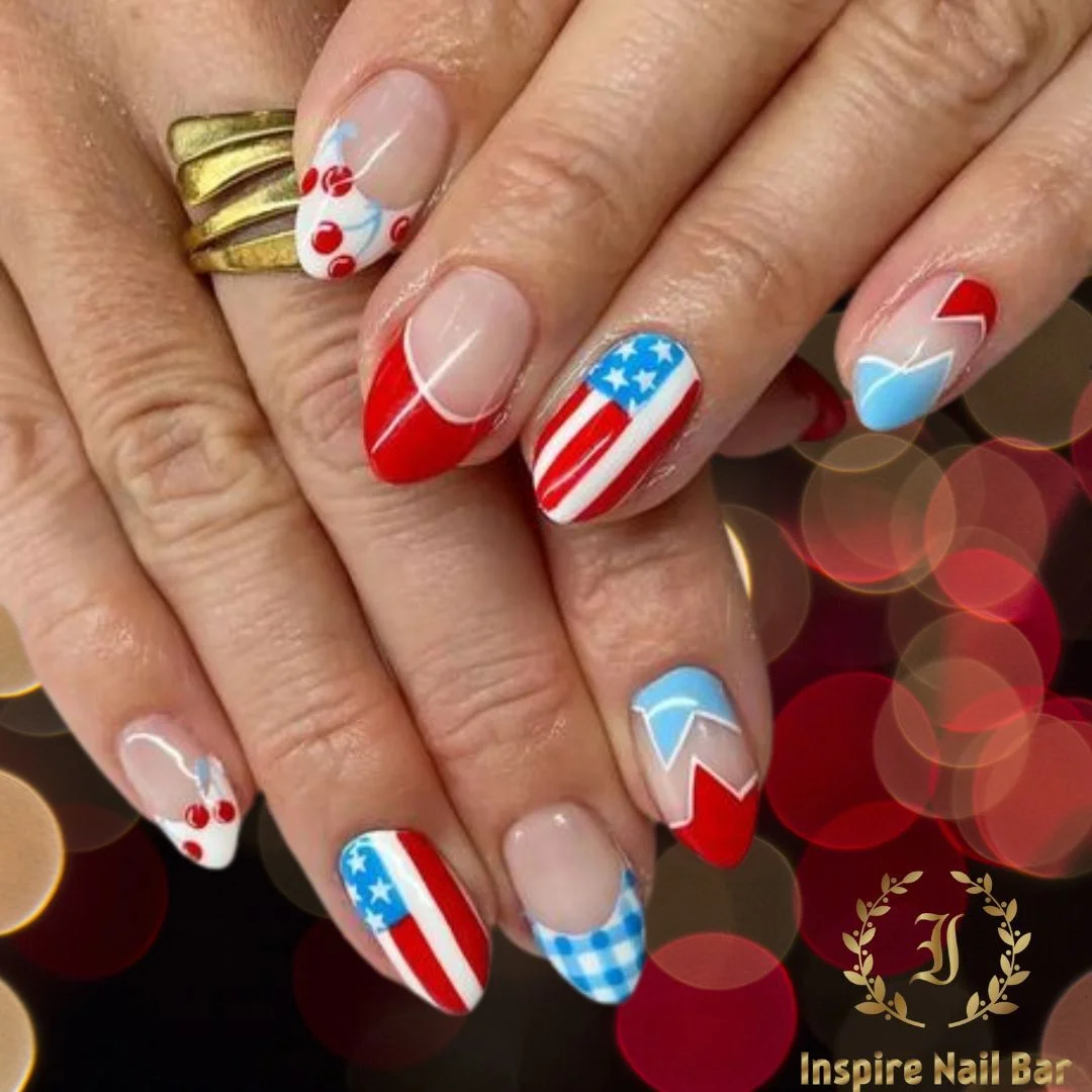 patriotic nails 2026 Modern Mixed Pattern Nails With Soft Americana Colors