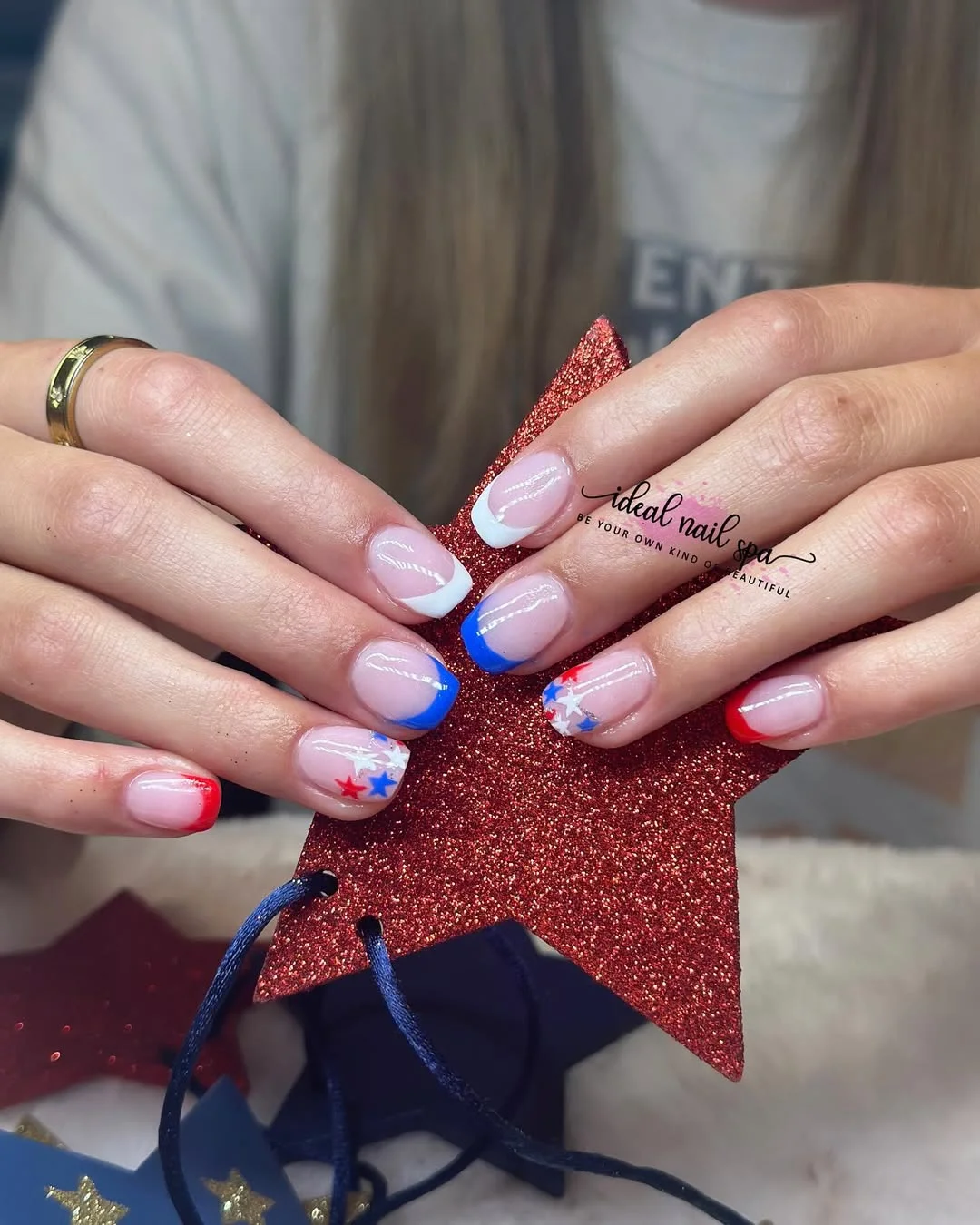 patriotic nails 2026 Minimal Patriotic French Tips With Tiny Star Details