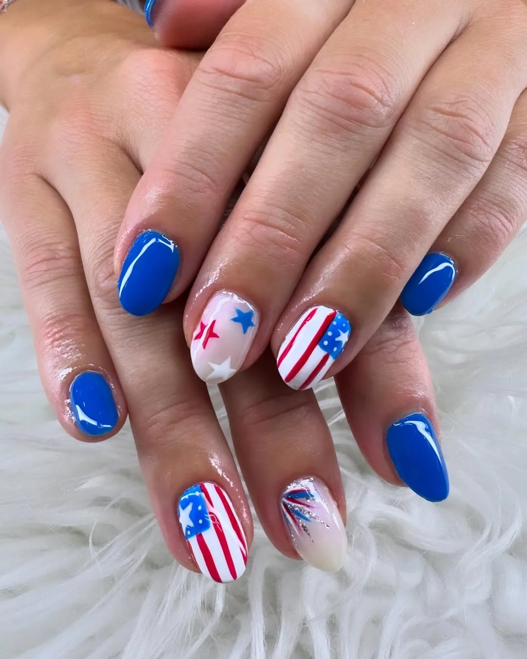 patriotic nails 2026 Classic Royal Blue Nails With Playful Americana Details