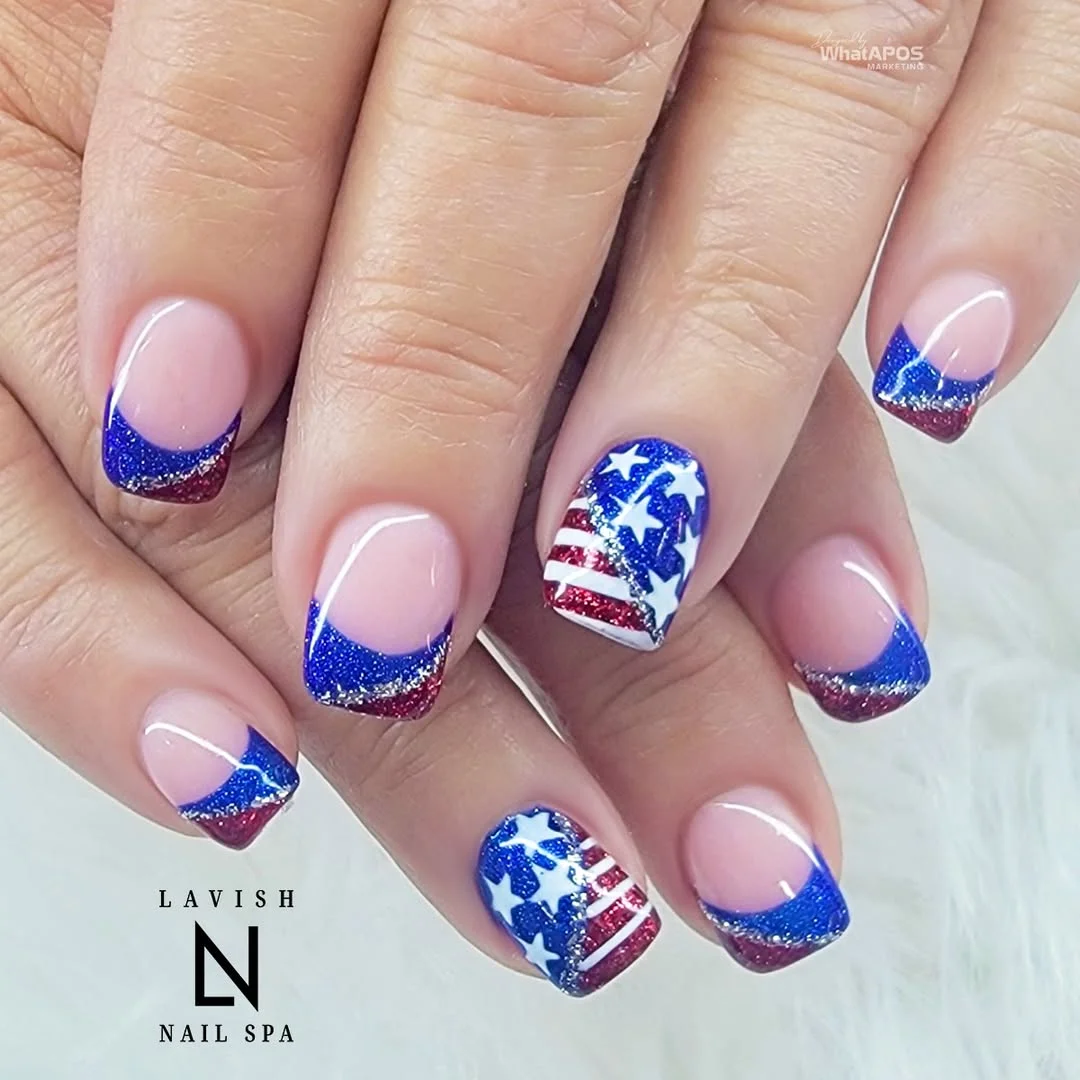 patriotic nails 2026 Glitter French Tips That Make Patriotic Nails Feel Elegant