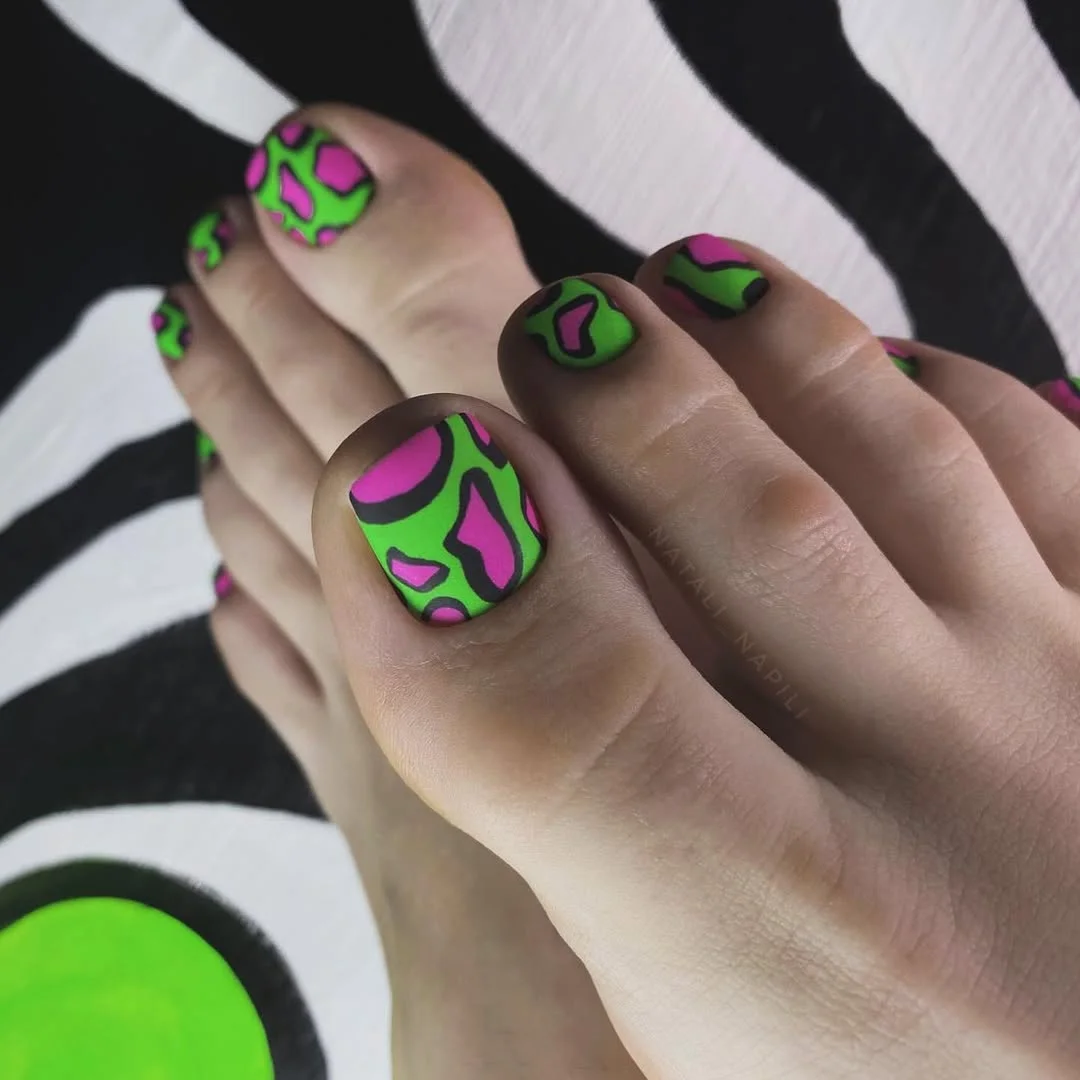 23 pedicure ideas summer trends 2026 Neon Jungle Pedicure That Feels Made for Hot Summer Nights