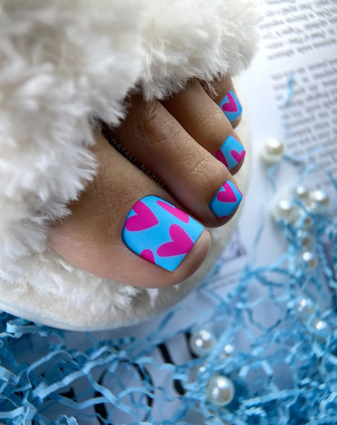 23 pedicure ideas summer trends 2026 Blue and Pink Heart Pedicure That Brings Back Playful Y2K Energy