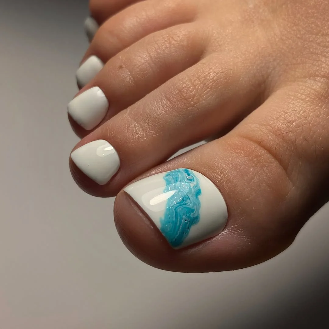 23 pedicure ideas summer trends 2026 Ocean Swirl Accent Pedicure with Fresh Blue Details
