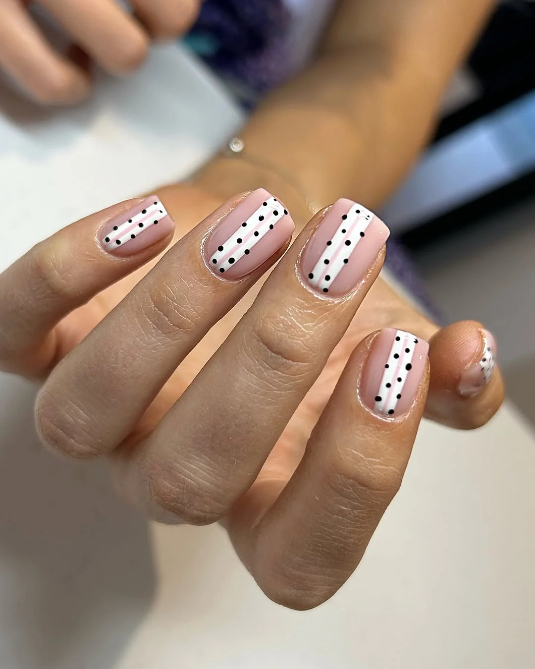 23 polka dot summer nails 2026 Pink Stripe and Polka Dot Nails for Everyday Charm