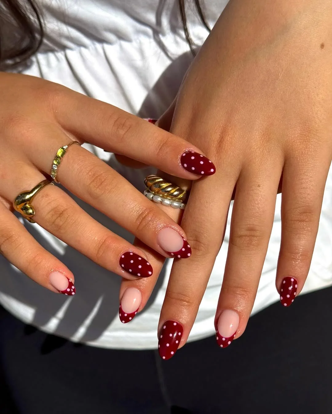 23 polka dot summer nails 2026 Cherry Red Polka Dot French Tips