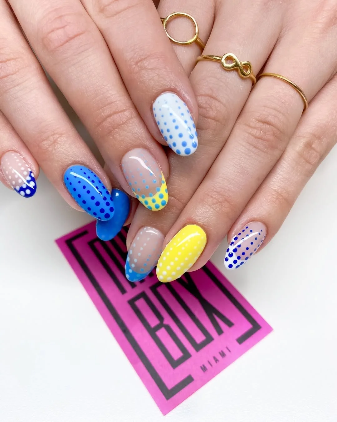 23 polka dot summer nails 2026 Blue and Yellow Polka Dot Nails That Scream Summer Sunshine