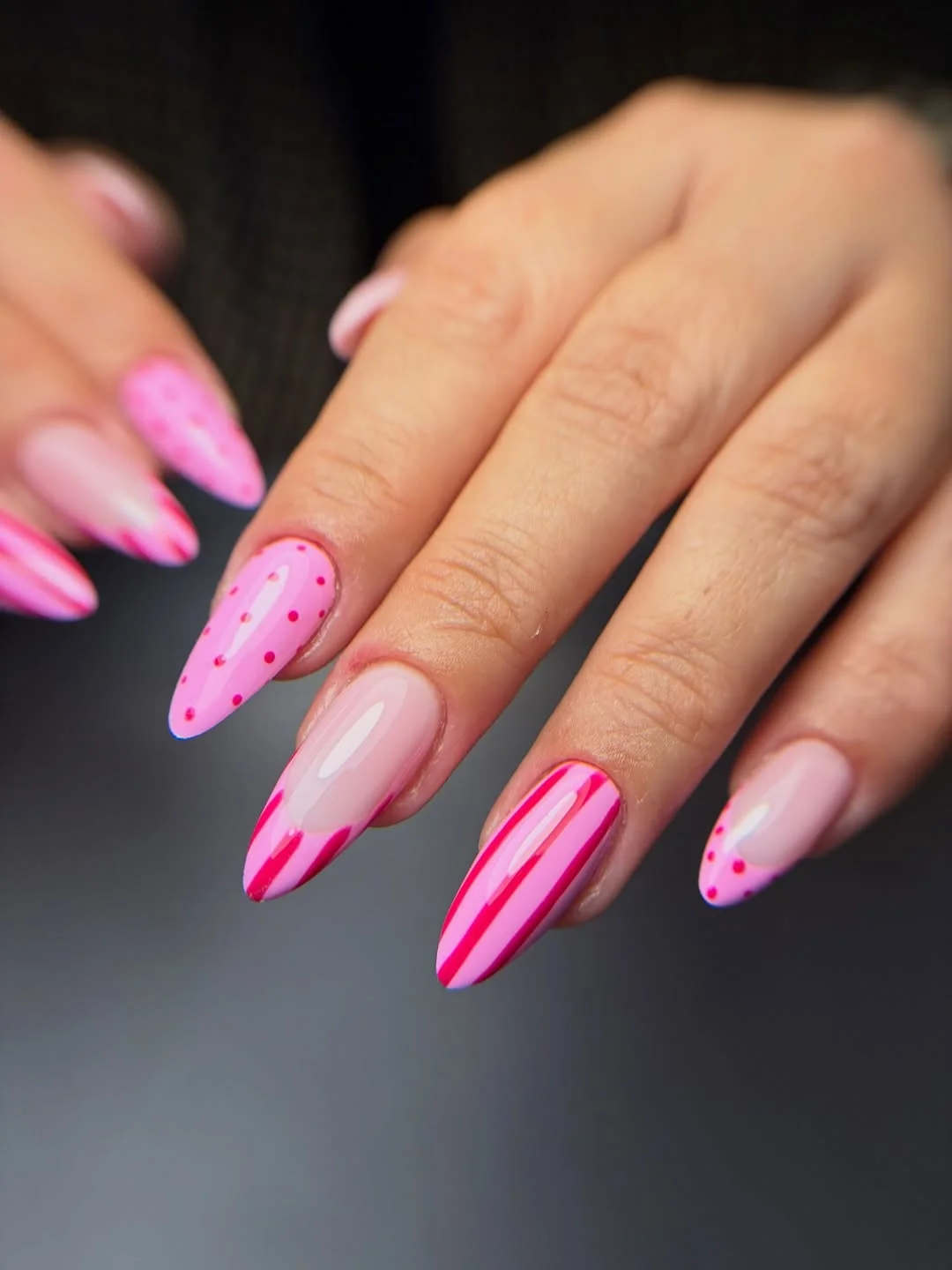 23 polka dot summer nails 2026 Hot Pink Stripe and Polka Dot Statement Nails
