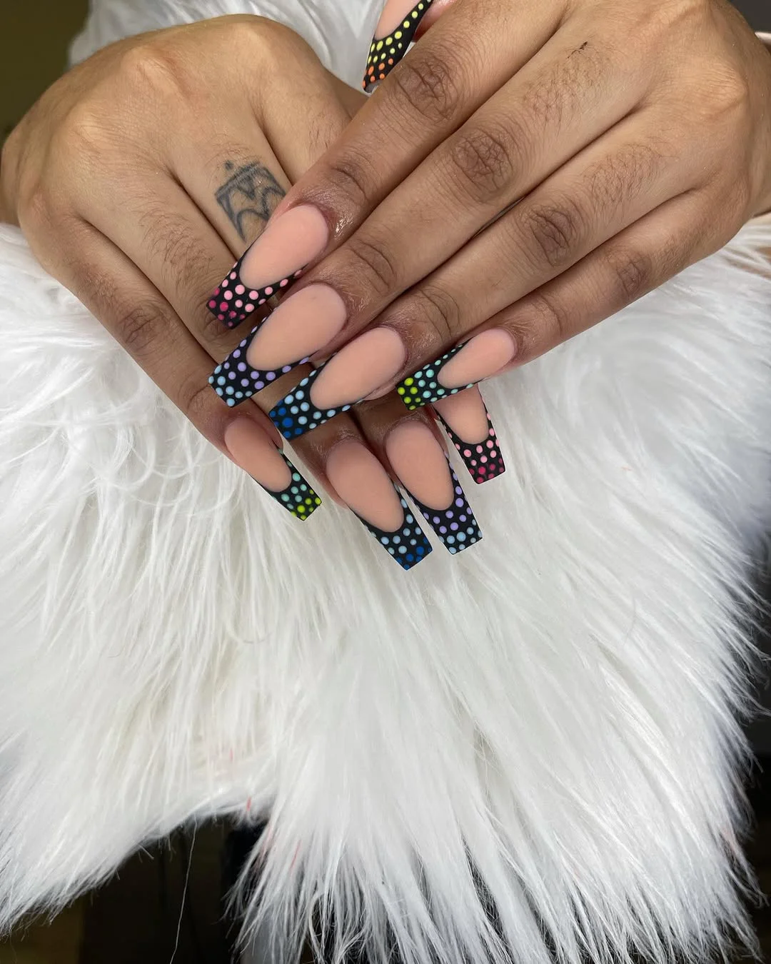 23 polka dot summer nails 2026 Neon Rainbow Polka Dot French Tips