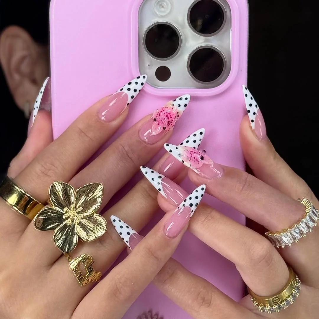 23 polka dot summer nails 2026 Polka Dot French Tips With Floral Accents