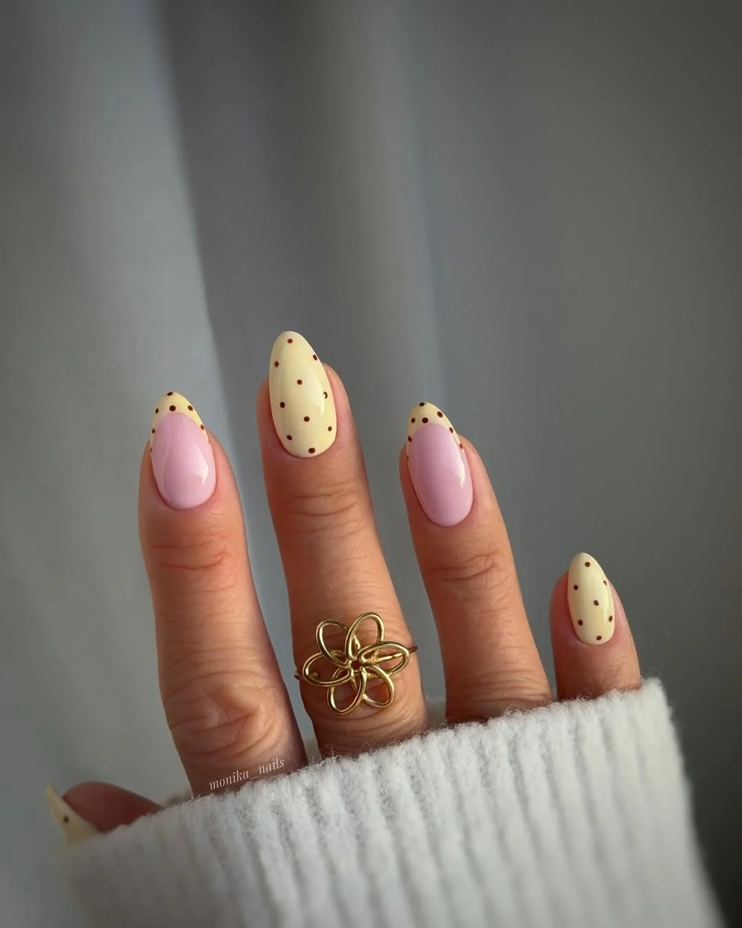 23 polka dot summer nails 2026 Butter Yellow Polka Dots With Soft Pink Accents