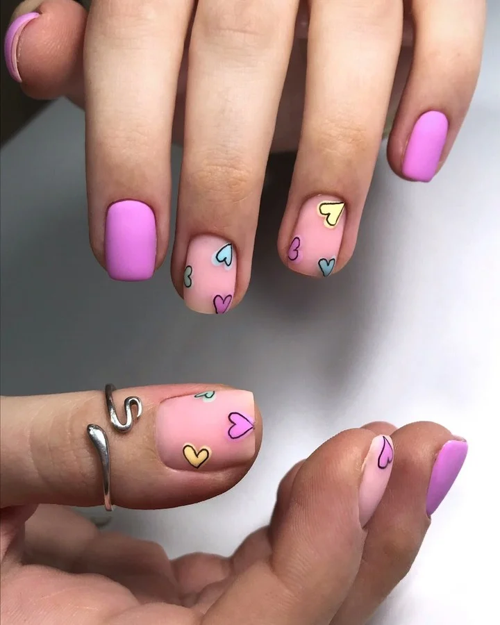 23 short squoval nails design 2026 Pastel Heart Nails With Playful Romantic Energy