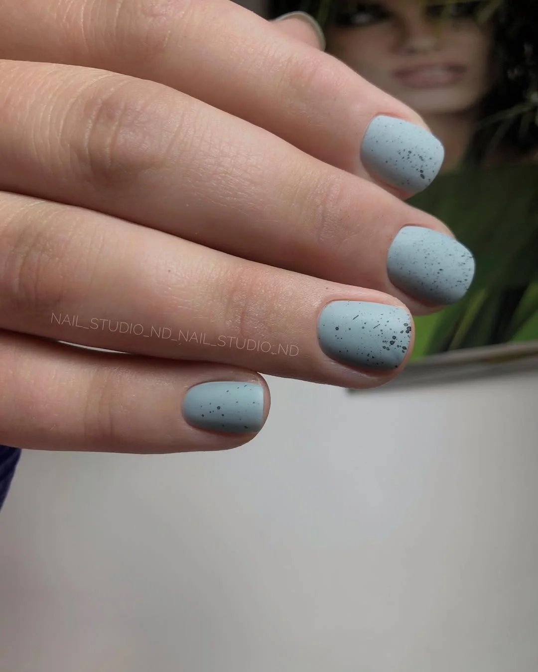 23 short squoval nails design 2026 Soft Gray Speckled Nails With Modern Minimalist Charm