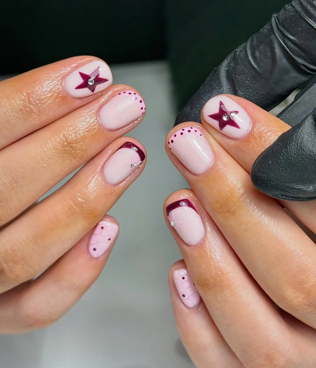 23 short squoval nails design 2026 Berry Star Accents With Modern Romantic Charm