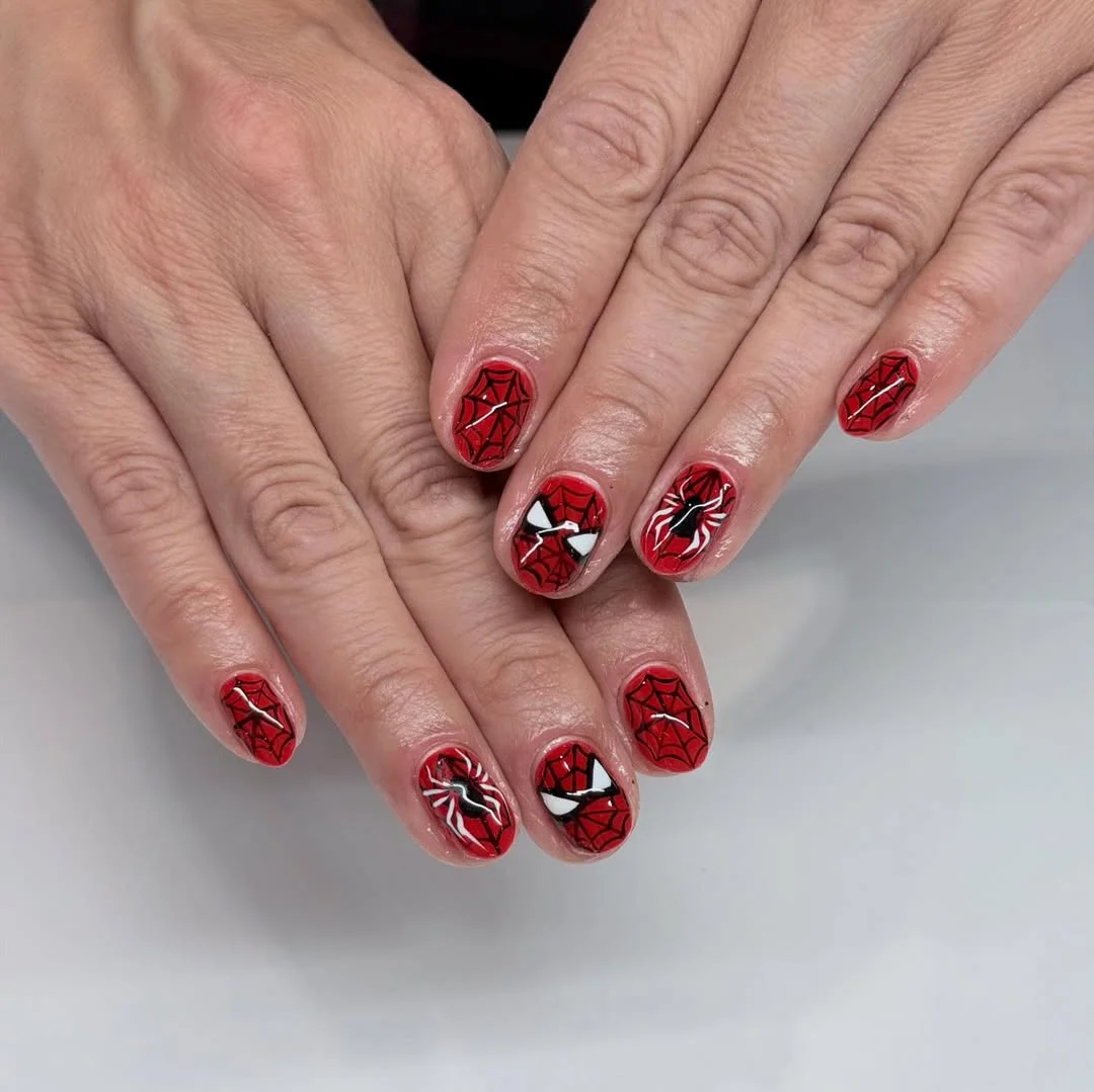 21 short summer nails 2026 Comic Book Red Nails With Playful Superhero Energy