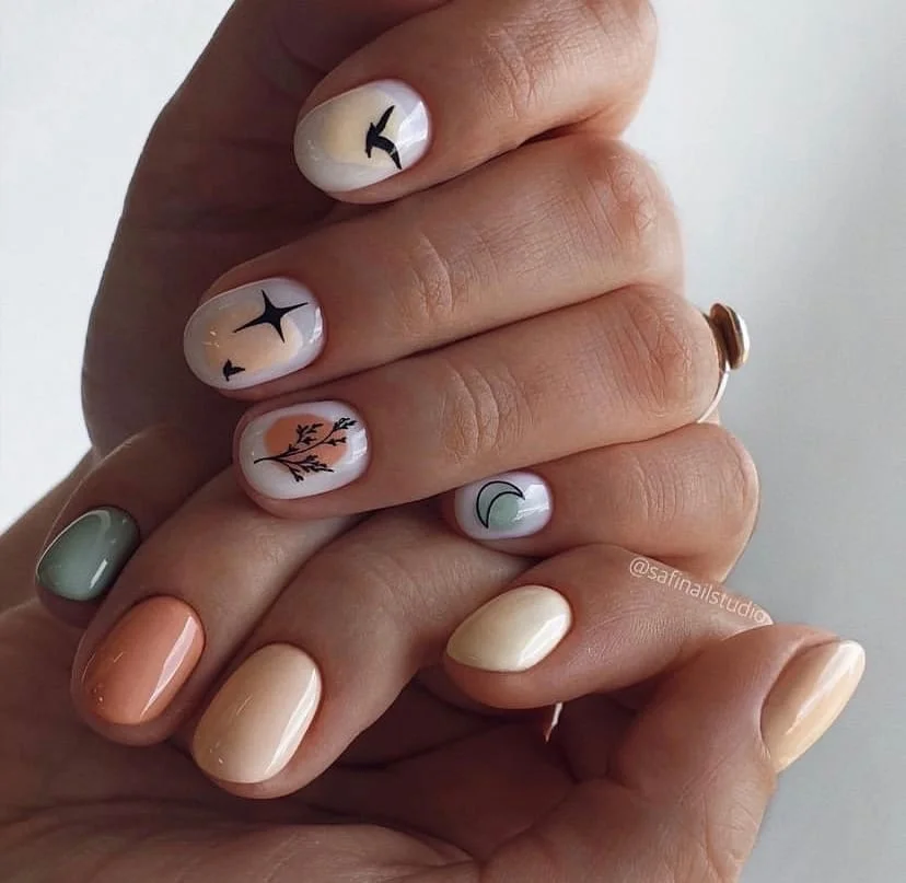 21 short summer nails 2026 Soft Abstract Minimalist Nails With Artistic Details