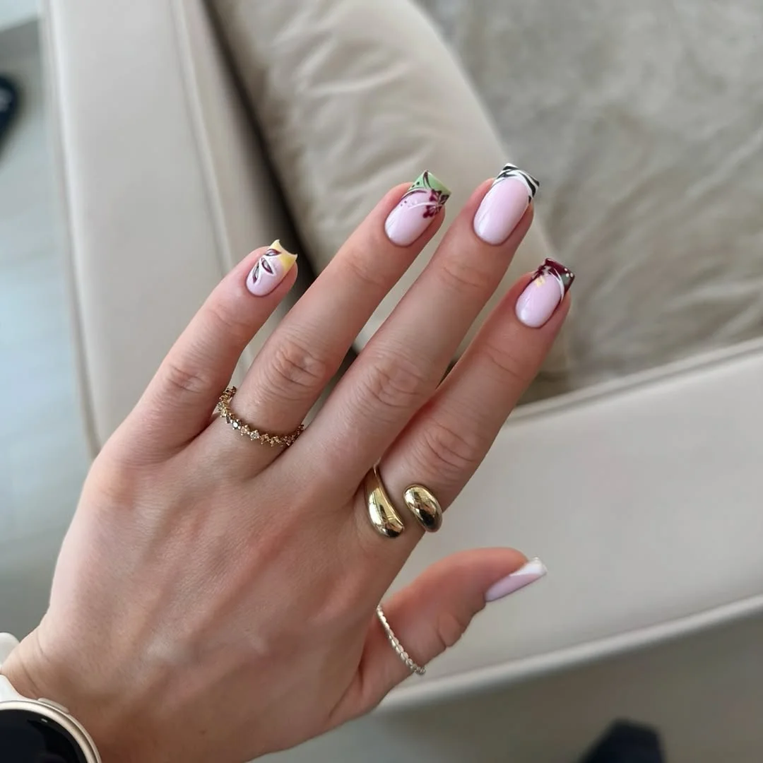 21 short summer nails 2026 Soft Floral French Tips With A Romantic Summer Feel