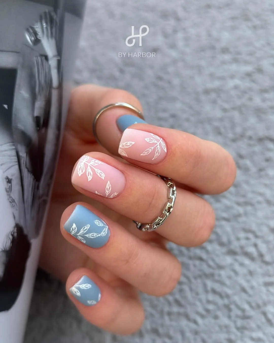 21 short summer nails 2026 Powder Blue Leaf Nails For A Calm Minimalist Summer